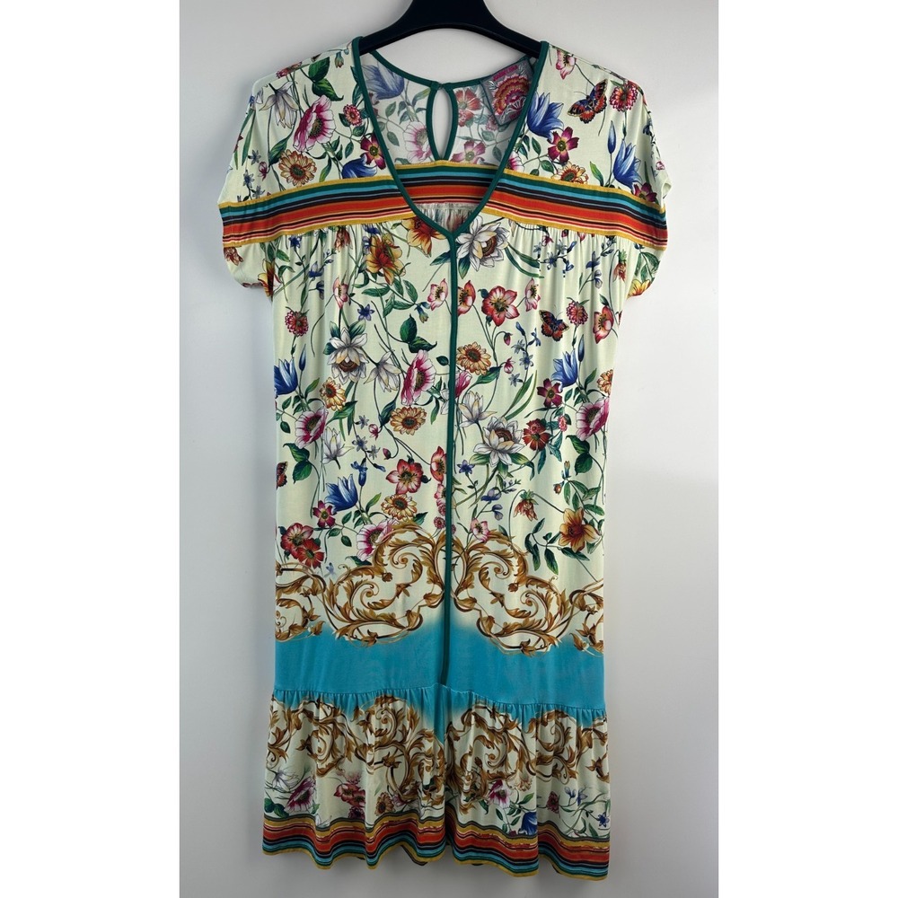 Johnny Was Felix Trapeze Midi Dress Floral Medium SS V-Neck Stretch Bamboo Blend - Picture 2 of 16
